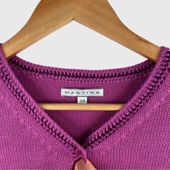 MASTINA Cardigan Wool Blend knitted Fuchsia Crochet Detail Sweater - Picture 6 of 14